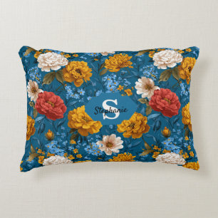 Rustikalisches Vintage-Blumenmuster in Blau Dekokissen