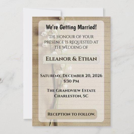 Rustikalisches Vintage-Linienpapier Maiglöckchen H Einladung (Vorderseite)