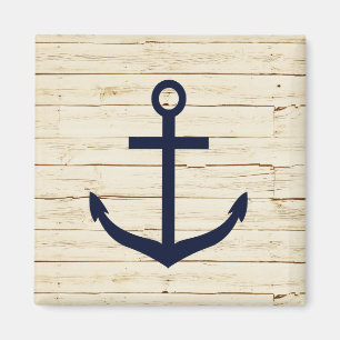 Rustikalisches Weißholz Blau Ozean Strand Anker Magnet