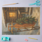 Rustikalisches Winter-Schlitten-Cabin-Decoupage-Ti Seidenpapier (Basteln)