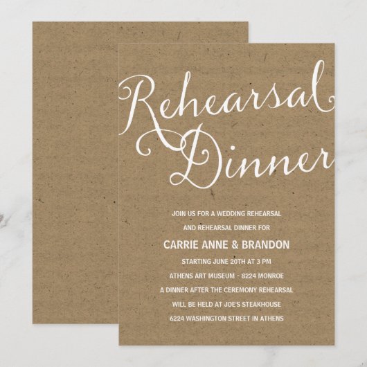 Rustikalkraft | Kalligraphie Probe Dinner Einladung (Vorne/Hinten)