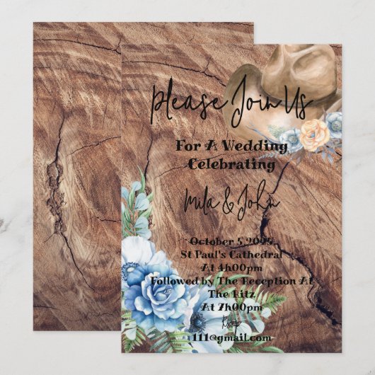 RUSTIKBOOTE KUWBOY WEDING INVITATION CARD EINLADUNG (Vorne/Hinten)
