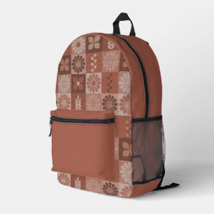 Rustikbrauner Juteblumen-Blattdruck-Rucksack Bedruckter Rucksack