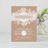 RUSTIKBURLAP VINTAGE BLUME SAVE THE DATE (Stehend Vorderseite)