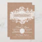 RUSTIKBURLAP VINTAGE BLUME SAVE THE DATE (Vorne/Hinten)