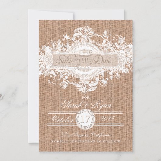 RUSTIKBURLAP VINTAGE BLUME SAVE THE DATE (Vorderseite)