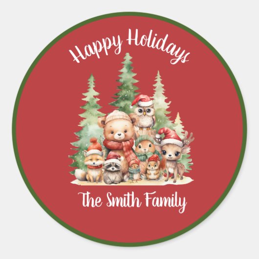 RUSTIKCHRISTMAS HOLZTIERE RUNDER AUFKLEBER (Vorderseite)