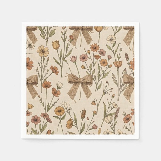 Rustiker Wildblumenstrauß mit Jute-Schleifen Vinta Serviette (Vorderseite)