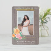 RUSTIKFLORALGOLD FOTO BOHO ABSCHLUSS EINLADUNG (Stehend Vorderseite)