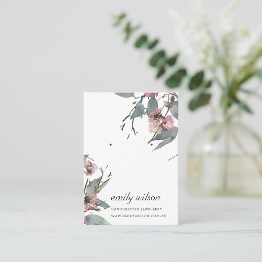 RUSTIKPINK-FLORALLE EUCALYPTUS-EARRING NECKLACE VISITENKARTE (Stehend Vorderseite)