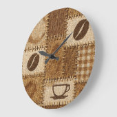 Rustikuhr mit Kaffee-Patchwork-Wandmotiv Große Wanduhr (Winkel)