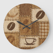 Rustikuhr mit Kaffee-Patchwork-Wandmotiv Große Wanduhr (Vorderseite)