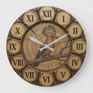Rustikuhr mit Wiedehopf-Motiv Große Wanduhr