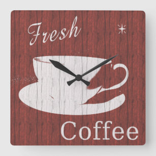 Rustikuhr Roter Kaffee Quadratische Wanduhr