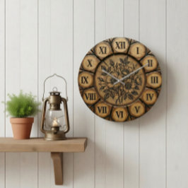 Rustikuhr Wilde Rose | Holz-Optik Farmhouse Große Wanduhr