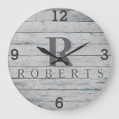 Rustikuöse Monogramm-Grau-Treibholz-Uhr Große Wanduhr (Vorderseite)