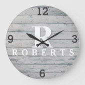 Rustikuöse Monogramm-Grau-Treibholz-Uhr Große Wanduhr (Vorderseite)