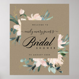 RUSTISCH BLUSH FLORAL KRAFT BRAUTPARTY WILLKOMMEN POSTER