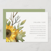 RUSTISCH GELBE SONNENBLUMENFLÜSSE WASSERFARBE DANKESKARTE (Vorne/Hinten)