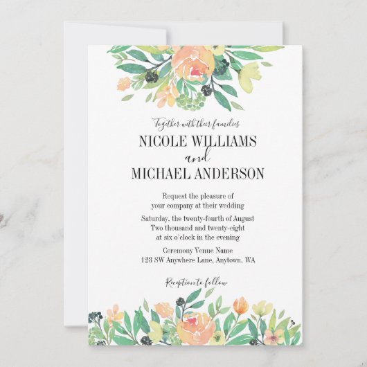 RUSTISCH Grüne Aquarellpeonie Blattwerk Einladung (Vorderseite)