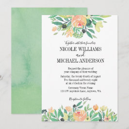 RUSTISCH Grüne Aquarellpeonie Blattwerk Einladung
