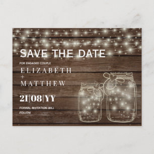 RUSTISCH Rett Date Mason Jars Strings Lights Hochz Postkarte