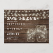 RUSTISCH Rett Date Mason Jars Strings Lights Hochz Postkarte (Vorderseite)