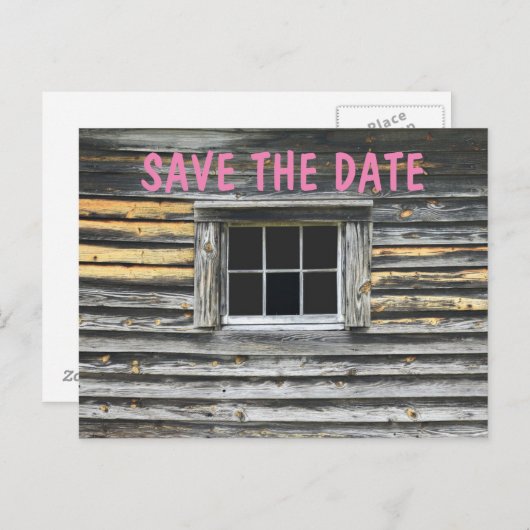 RUSTISCH SAVE THE DATE POSTCARDS, KABIN ANKÜNDIGUNGSPOSTKARTE (Vorne/Hinten)