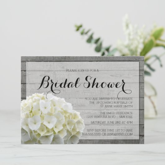 RUSTISCH WEISSES HYDRANGEAS BRAUTPARTY EINLADUNG (Stehend Vorderseite)
