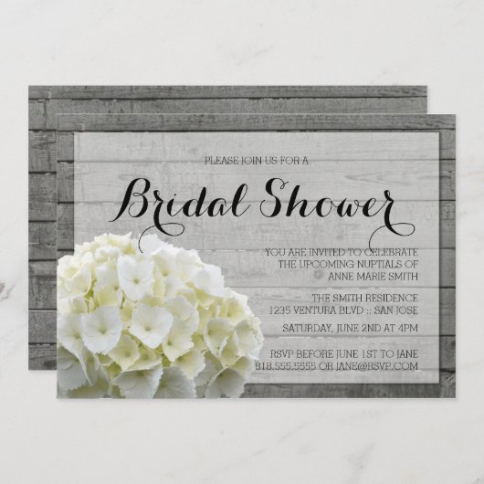 RUSTISCH WEISSES HYDRANGEAS BRAUTPARTY EINLADUNG (Vorne/Hinten)