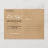 Rustische Änderung des Brautparty Datum verschoben Postkarte (Rückseite)