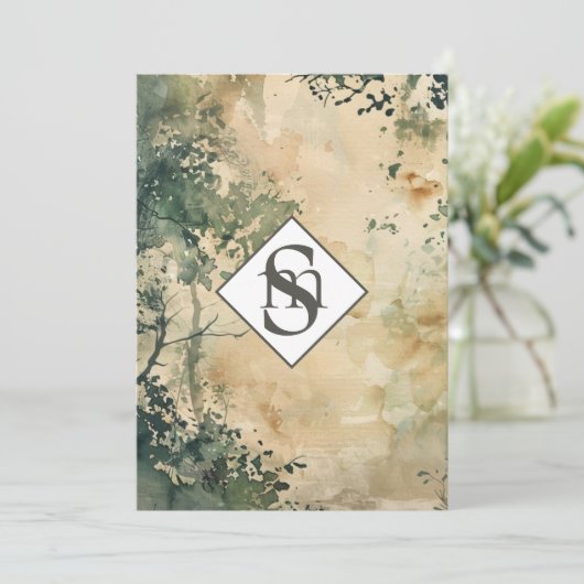 * Rustische AR26 Forest Monogram QR UAWG Wedding Einladung (Stehend Vorderseite)
