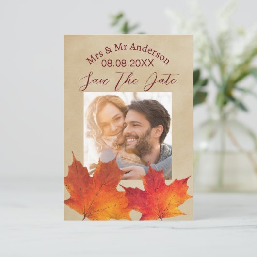 Rustische Blätter Hochzeit im Herbst Herbst Save t Save The Date (Stehend Vorderseite)