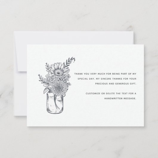Rustische Blume Minimal Modernes Brautparty Dankeskarte (Rückseite)