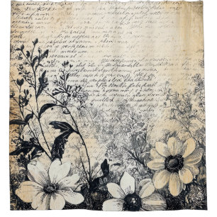 Rustische Blume und Kalligrafie - Braunpapier 1 Duschvorhang