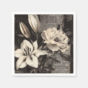 Rustische Blume und Kalligrafie - Braunpapier 4 Serviette