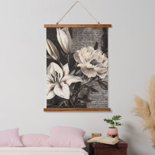 Rustische Blume und Kalligrafie - Braunpapier 4 Wandteppich Mit Holzrahmen
