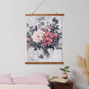Rustische Blume und Kalligraphie - Braunpapier 5 Wandteppich Mit Holzrahmen