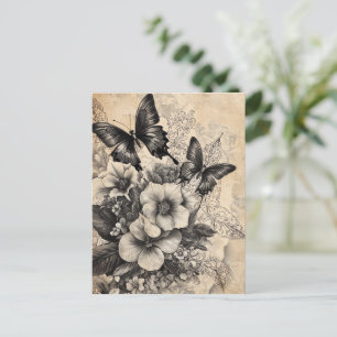 Rustische Blume und Schmetterlinge - Altpapier (10 Postkarte