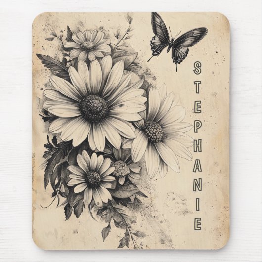 Rustische Blume und Schmetterlinge - Altpapier (11 Mousepad (Vorne)