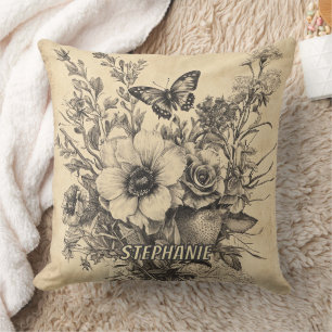 Rustische Blume und Schmetterlinge - Altpapier (12 Kissen