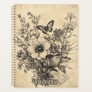 Rustische Blume und Schmetterlinge - Altpapier (12 Planer