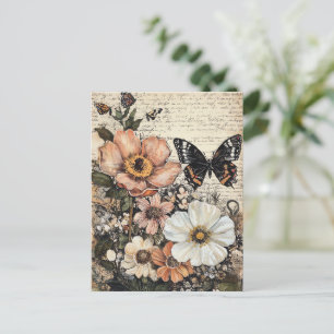 Rustische Blume und Schmetterlinge - Altpapier (14 Postkarte
