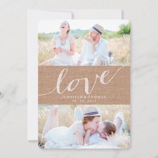 RUSTISCHE BURLAP-LIEBE | SAVE THE DATE (Vorderseite)