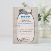 Rustische Burlap Mason Jar Wedding RSVP Karten (Stehend Vorderseite)