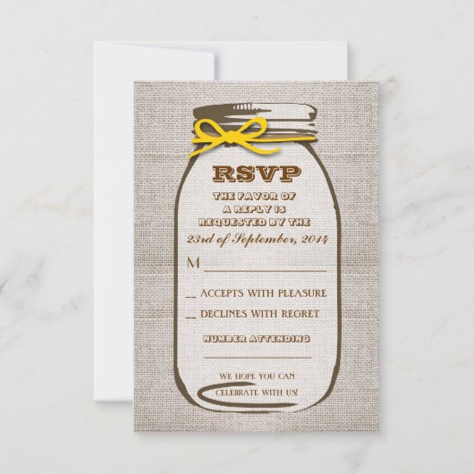 Rustische Burlap Mason Jar Wedding RSVP Karten (Vorderseite)