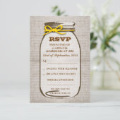 Rustische Burlap Mason Jar Wedding RSVP Karten (Stehend Vorderseite)