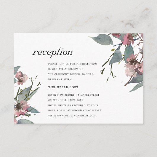 RUSTISCHE CHIC WILD PINK EUCALYPTUS FLORALRECEPTIO BEGLEITKARTE (Vorderseite)