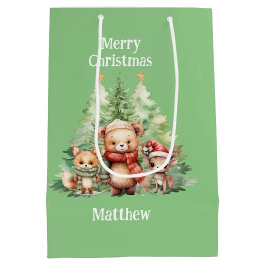 RUSTISCHE CHRISTMAS HOLZTIERE PERSONALISIEREN MITTLERE GESCHENKTÜTE (Rückseite)