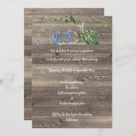 RUSTISCHE EUCALYPTUS BLUE FLORAL WEDING INVITATION EINLADUNG (Vorne/Hinten)